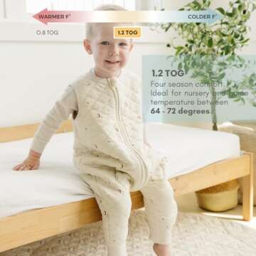 Tealbee Dreamsuit: Toddler Sleep Sack with Feet 2T-3T - 1.2 TOG All Season Baby Wearable Blanket for Walkers - Rayon made from Bamboo, Organic Cotton Sleep Bag - Moons Stars
