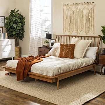 Walker Edison Mid Century Modern Solid Wood Spindle Platform Bed Headboard Footboard Bed Frame Bedro...