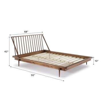 Mid Century Modern Solid Wood Spindle Bed Frame Queen