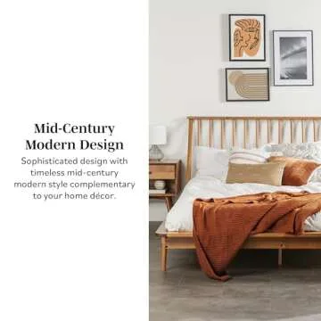 Mid Century Modern Solid Wood Spindle Bed Frame Queen