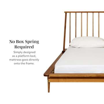 Mid Century Modern Solid Wood Spindle Bed Frame Queen