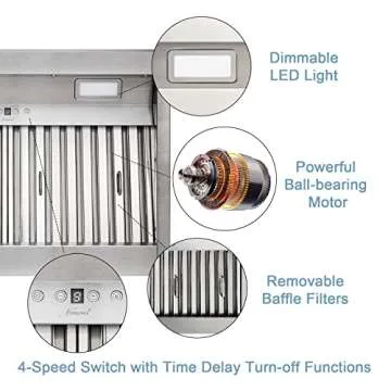 Akicon Range Hood Insert 60 Inch, 1200 CFM Built-in Kitchen Hood with 4 Speeds, Ultra-Quiet Stainless Steel Ducted Vent Hood Insert with Dimmable LED Lights and Dishwasher Safe Filters