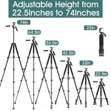 UBeesize 74" Camera Tripod with Phone Holder and Remote, Heavy Duty Tripod Stand with Portable Bag for Phone and Camera, Compatible with DSLR Cameras, Cell Phones, Spotting Scopes and Binoculars