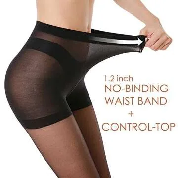 G&Y Women's 20D Control Top Sheer Tights - 3 Pair Pack
