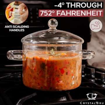 2L Clear Glass Simmer Pot with Lid & Strainer | Heat-Resistant Borosilicate Glass Pot for Pasta, Sou...