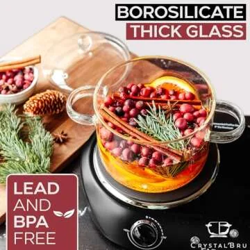 2L Clear Glass Simmer Pot with Lid & Strainer | Heat-Resistant Borosilicate Glass Pot for Pasta, Soup, Baby Food & Milk | Electric Simmer Tool for Home Fragrance | Anti-Scald Handles