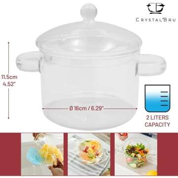 2L Clear Glass Simmer Pot with Lid & Strainer | Heat-Resistant Borosilicate Glass Pot for Pasta, Soup, Baby Food & Milk | Electric Simmer Tool for Home Fragrance | Anti-Scald Handles