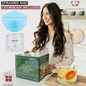 2L Clear Glass Simmer Pot with Lid & Strainer | Heat-Resistant Borosilicate Glass Pot for Pasta, Soup, Baby Food & Milk | Electric Simmer Tool for Home Fragrance | Anti-Scald Handles