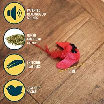 OurPets Play-N-Squeak Real Birds Interactive Cat Toys with Catnip (Cat Toys for Indoor Cats; Catnip Toy for Cats with Bird Chirping Electronic Sound and Feather)