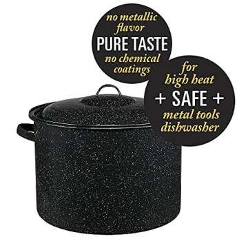 Granite Ware 21-Quart Stockpot, Large Capacity for Soups, Stews, Pasta - Durable Graniteware with Non-Stick Surface for Easy Cleaning - Chip-Resistant & Even Heat Distribution (Speckled Black)