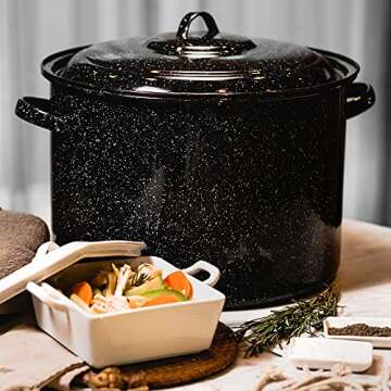 Granite Ware 21-Quart Stockpot, Large Capacity for Soups, Stews, Pasta - Durable Graniteware with Non-Stick Surface for Easy Cleaning - Chip-Resistant & Even Heat Distribution (Speckled Black)