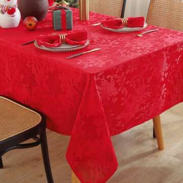 SASTYBALE Christmas Tablecloths for Rectangle Tables 60 x 120 Inch, Red Xmas Floral Jacquard Tablecl...