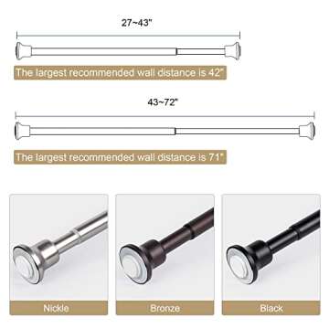 SZXIMU Spring Tension Curtain Rod 43-72 Inch, Never Rust and Non-Slip Shower Curtain Rods with Flat Top, Bronze