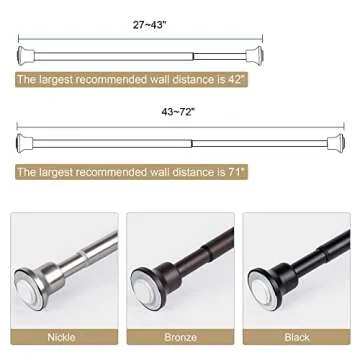SZXIMU Spring Tension Curtain Rod 43-72 Inch, Never Rust and Non-Slip Shower Curtain Rods with Flat Top, Bronze