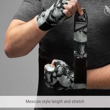 Hayabusa Marvel Hero Elite Mexican Style Boxing Hand Wraps for Men & Women - The Punisher, 180 Inches