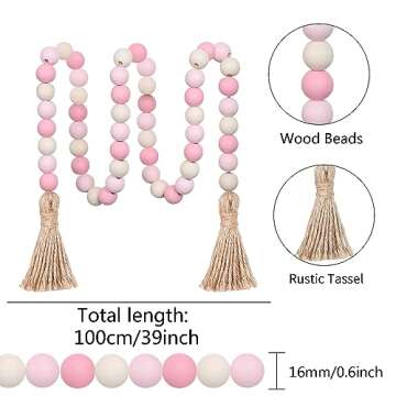 Meplait Wood Bead Garland,39in Farmhouse Beads with Tassels Boho Beads for Tiered Tray Decorative Beads Home Decor