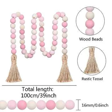 Meplait Wood Bead Garland,39in Farmhouse Beads with Tassels Boho Beads for Tiered Tray Decorative Beads Home Decor
