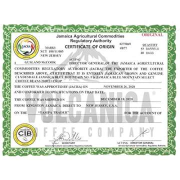 Jamaican Blue Mountain Coffee, 100% Pure, Whole Bean, Fresh Roasted, 16-ounce