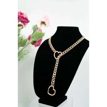 ADEMISHIA Heart O-ring Slip Chain Necklace For Women, Handmade Punk Gothic Cuban Necklace Jewelry Adjustable Lariat Y-Necklace (Gold, 29")