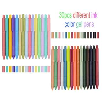 YYaaloa 30pcs Cute Pens Journal Planner Retractable Pens 30 Candy Color Gel Ink Pen Set 0.5 Fine Point Gel Ink Pens For Journaling, Drawing, Craft Doodling, and Notetaking (30 Assorted colors)