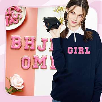 Jongdari Chenille Letter Patches - Self-Adhesive & Iron-On Letters, 52pcs Varsity Fuzzy Patch Glitte...