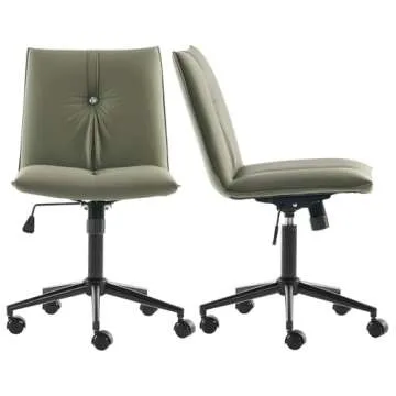 YOUNIKE Ergonomic Armless Office Chair 360°Swivel Home Desk Chair with Wheels and Back Support for Study Room, Height Adjustable Rolling Chair for Bedroom, Olive Green