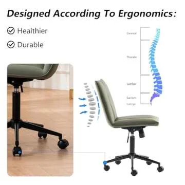 YOUNIKE Ergonomic Armless Office Chair 360°Swivel Home Desk Chair with Wheels and Back Support for Study Room, Height Adjustable Rolling Chair for Bedroom, Olive Green