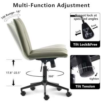 YOUNIKE Ergonomic Armless Office Chair 360°Swivel Home Desk Chair with Wheels and Back Support for Study Room, Height Adjustable Rolling Chair for Bedroom, Olive Green