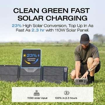 EF ECOFLOW Solar Generator RIVER 2 256Wh LiFePO4 Battery with 110W Solar Panel, Portable Power Stati...