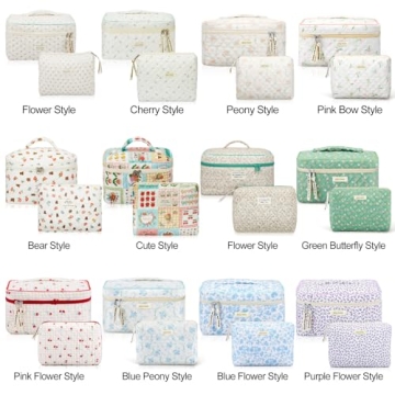 Zeyune 2 Pcs Cotton Quilted Makeup Bag Set for Women