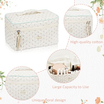 Zeyune 2 Pcs Cotton Quilted Makeup Bag Set for Women