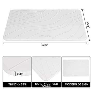Stone Bath Mat,Diatomaceous Earth Shower Mat,Super Absorbent Quick Drying Bathroom Floor Mat,Kitchen Absorbent Pad with Non-Slip Surface, Instantly Removes Water ,Easy to Clean,15.4x23.6inch,White