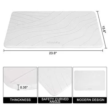 Stone Bath Mat,Diatomaceous Earth Shower Mat,Super Absorbent Quick Drying Bathroom Floor Mat,Kitchen Absorbent Pad with Non-Slip Surface, Instantly Removes Water ,Easy to Clean,15.4x23.6inch,White