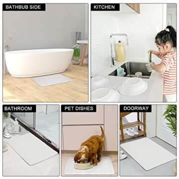 Stone Bath Mat,Diatomaceous Earth Shower Mat,Super Absorbent Quick Drying Bathroom Floor Mat,Kitchen Absorbent Pad with Non-Slip Surface, Instantly Removes Water ,Easy to Clean,15.4x23.6inch,White