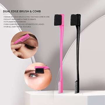 Foxi Fresh Double Sided Edge Control Hair Brush Comb Combo Pack 2 Pieces Pink and Black