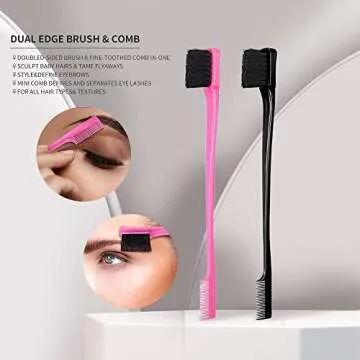 Foxi Fresh Double Sided Edge Control Hair Brush Comb Combo Pack 2 Pieces Pink and Black