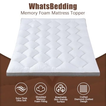 WhatsBedding 4 Inch Memory Foam Mattress Topper Queen Size