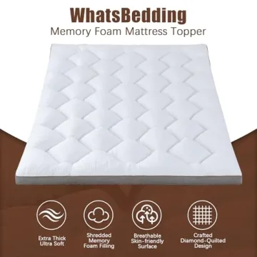 WhatsBedding 4 Inch Memory Foam Mattress Topper Queen Size
