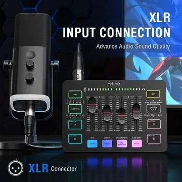 FIFINE Gaming Audio Mixer Bundle with Computer Streaming Microphone, 4-Channel RGB Mixer Set with XL...