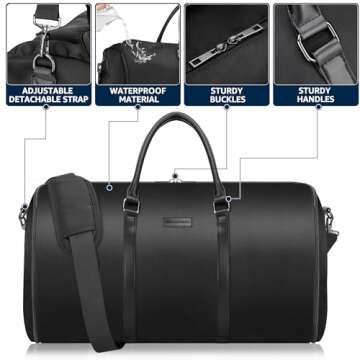 UNIQUEBELLA Carry on Garment Bag Convertible Suit Travel Bag for Men Women Duffel Flight Bag with Shoulder Strap