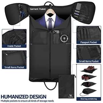 UNIQUEBELLA Carry on Garment Bag Convertible Suit Travel Bag for Men Women Duffel Flight Bag with Shoulder Strap