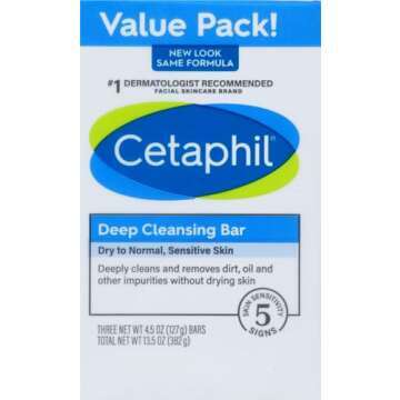 Cetaphil Deep Cleansing Bar Soap 3-Pack for Sensitive Skin