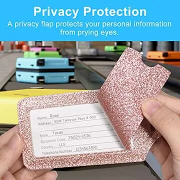 ACdream Luggage Tags 2 Pack, Leather Suitcase Identifiers, Cute Cruise ID Labels with Privacy Cover fits on Backpack for Women, Men, Adults, Kids, Travel Bag, Glitter Rose Gold