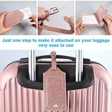 ACdream Luggage Tags 2 Pack, Leather Suitcase Identifiers, Cute Cruise ID Labels with Privacy Cover fits on Backpack for Women, Men, Adults, Kids, Travel Bag, Glitter Rose Gold