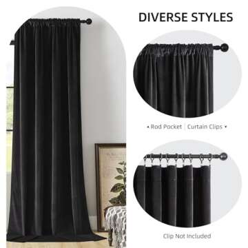 Joydeco Black Velvet Curtains 90 inch Length 2 Panels, Luxury Blackout Rod Pocket Thermal Insulated ...