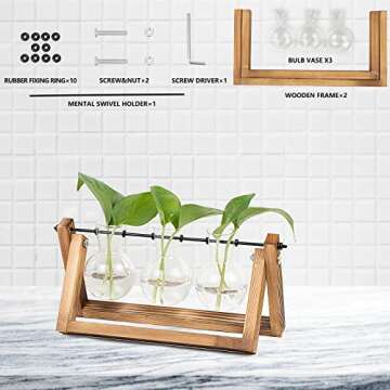 REFFU 2 Sets Plant Propagation Station, Plant Terrarium with Wooden Stand, Desktop Air Planter Bulb Glass Vase, Metal Swivel Holder for Indoor Hydroponics Plants Home Office Décor Planter 3 Bulb Vase