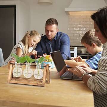 REFFU 2 Sets Plant Propagation Station, Plant Terrarium with Wooden Stand, Desktop Air Planter Bulb Glass Vase, Metal Swivel Holder for Indoor Hydroponics Plants Home Office Décor Planter 3 Bulb Vase