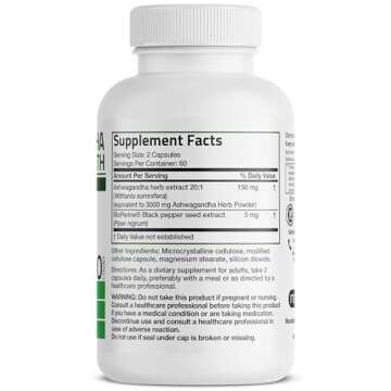 Bronson Ashwagandha Extra Strength Stress & Mood Support with BioPerine - Non GMO Formula, 120 Veget...
