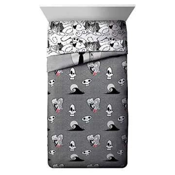 Jay franco Disney Nightmare Before Christmas Moonlight 7 Pc Jay franco Queen Bed Set-Includes Reversible Comforter&Sheet Set-Features Jack&Sally-Super Soft Fade Microfiber-(Official Disney Product)