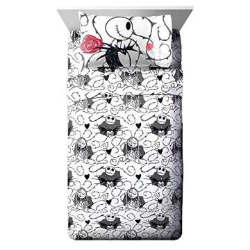 Jay franco Disney Nightmare Before Christmas Moonlight 7 Pc Jay franco Queen Bed Set-Includes Reversible Comforter&Sheet Set-Features Jack&Sally-Super Soft Fade Microfiber-(Official Disney Product)